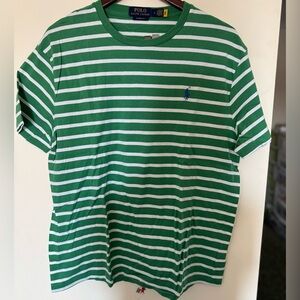 Polo by Ralph Lauren Green and White Striped Crew Tee with Blue Pony
